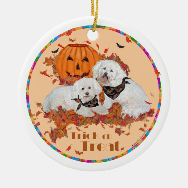 Bichon Frise Halloween Julgransprydnad Keramik (Framsidan)