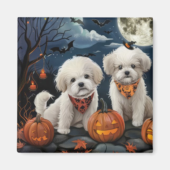 Bichon Frise Halloween Kuslig Magnet (Framsidan)