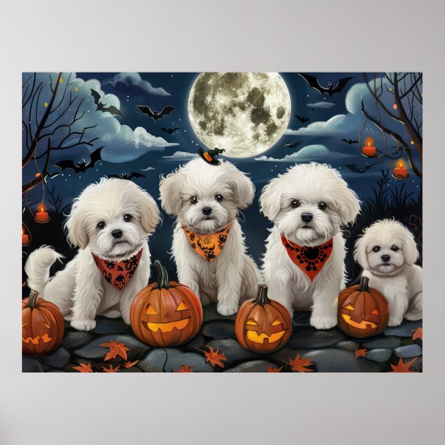 Bichon Frise Halloween Kuslig Poster (Framsidan)