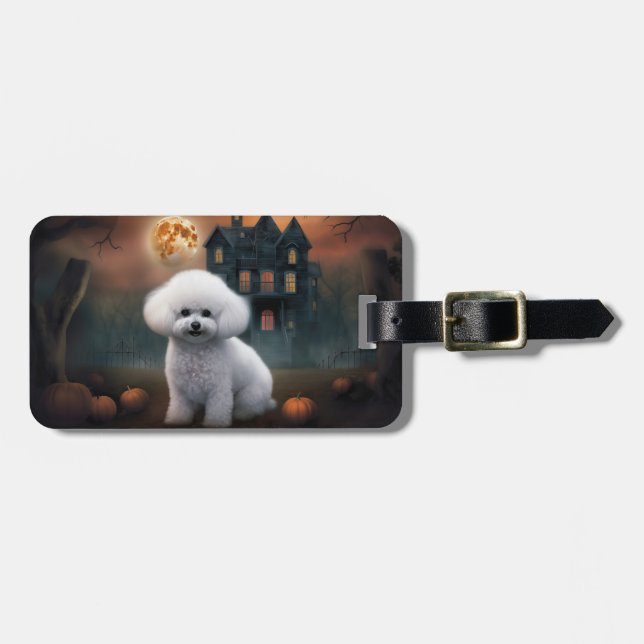 Bichon Frise Halloween Scary Bagagebricka (Horisontell Framsida)