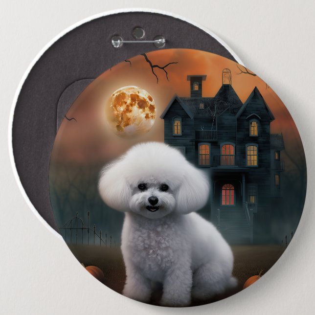 Bichon Frise Halloween Scary Knapp (Framsida & baksida)