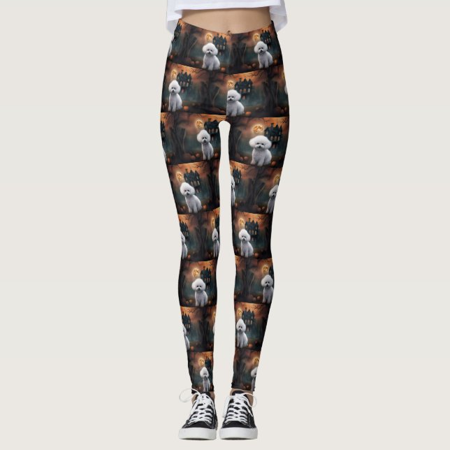Bichon Frise Halloween Scary Leggings (Framsida)