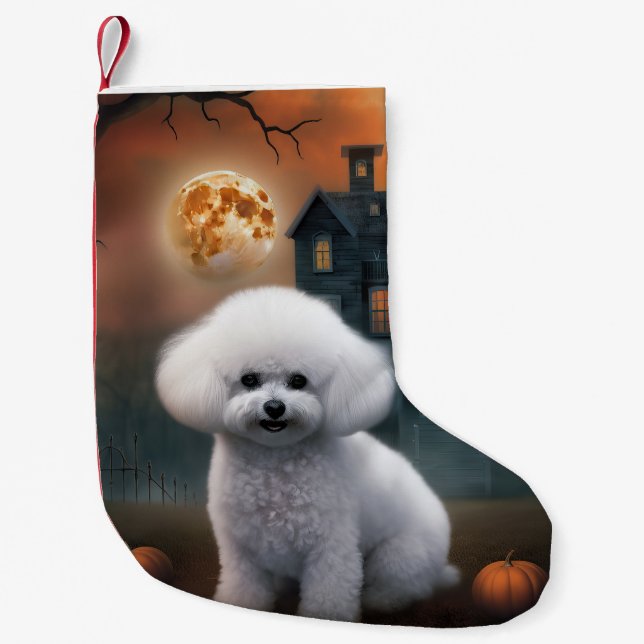Bichon Frise Halloween Scary Liten Julstrumpa (Framsidan)
