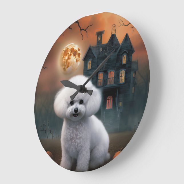 Bichon Frise Halloween Scary Stor Klocka (Vinkel)