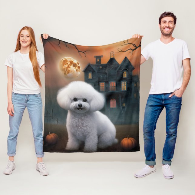 Bichon Frise Halloween Skräckinjagande Fleecefilt (På plats)
