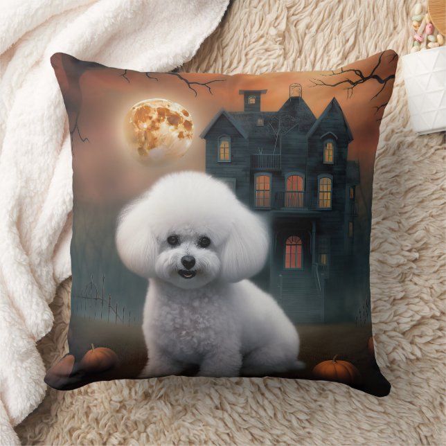 Bichon Frise Halloween Skräckinjagande Kudde (Filt)