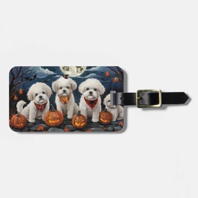 Bichon Frise Halloween Spooky Bagagebricka (Horisontell Framsida)