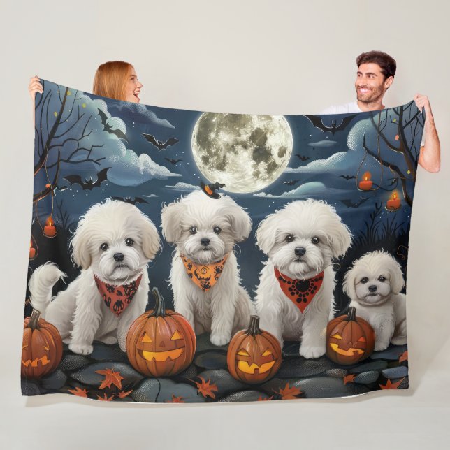 Bichon Frise Halloween Spooky Fleecefilt (På plats)
