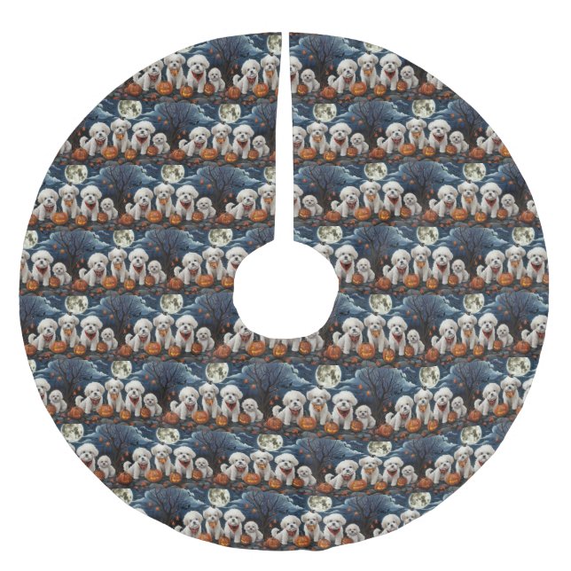 Bichon Frise Halloween Spooky Julgransmatta Borstad Polyester (Framsidan)