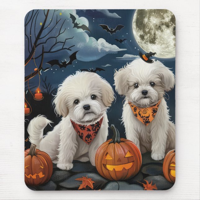 Bichon Frise Halloween Spooky Musmatta (Framsidan)