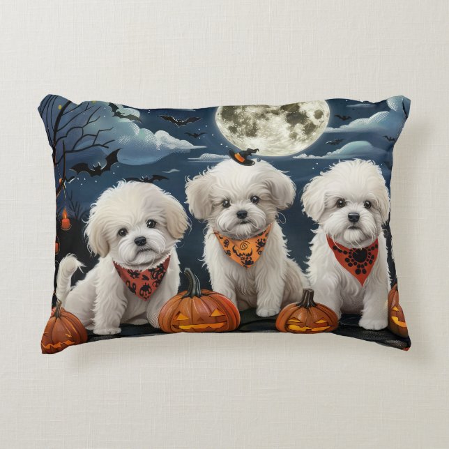 Bichon Frise Halloween Spooky Prydnadskudde (Framsidan)
