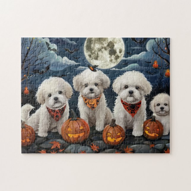 Bichon Frise Halloween Spooky Pussel (Horisontell)