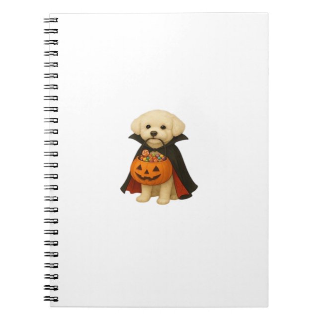 Bichon Frisé Halloween Vampire Valp med Pumpkin Ba Anteckningsbok (Framsidan)