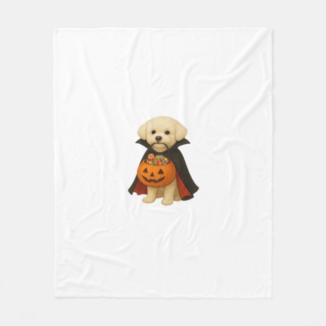Bichon Frisé Halloween Vampire Valp med Pumpkin Ba Fleecefilt (Framsidan)