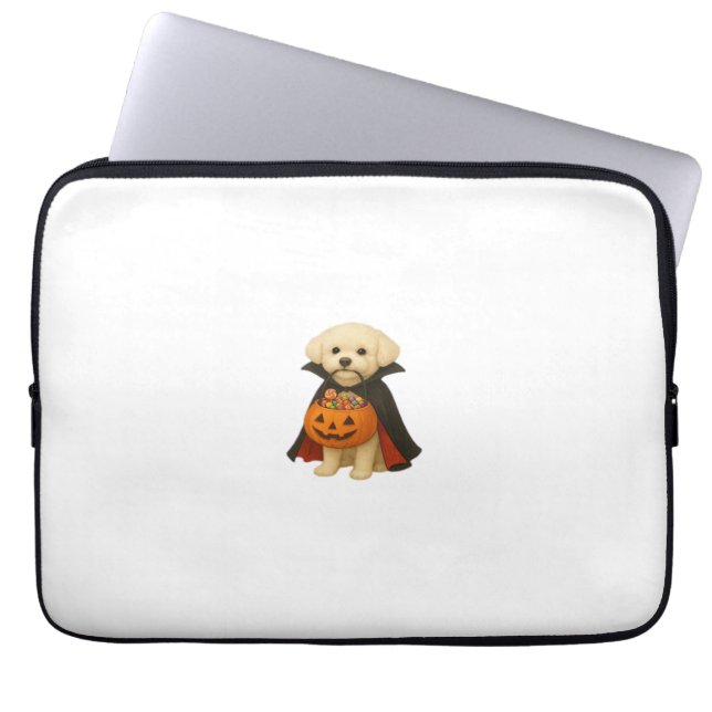 Bichon Frisé Halloween Vampire Valp med Pumpkin Ba Laptop Fodral (Framsidan)