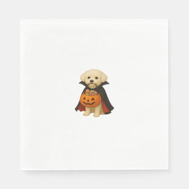 Bichon Frisé Halloween Vampire Valp med Pumpkin Ba Pappersservett (Framsidan)
