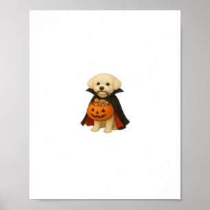 Bichon Frisé Halloween Vampire Valp med Pumpkin Ba Poster