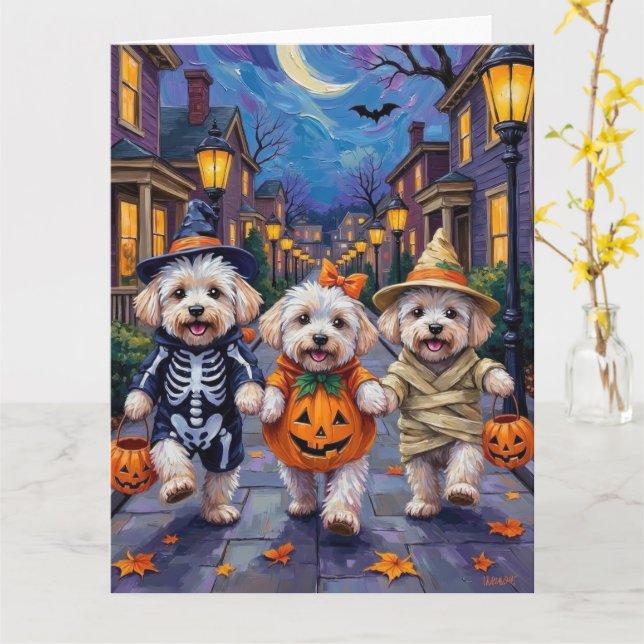 Bichon Frise Halloweenkostymer för trick-or-treat Kort (Gul blomma)