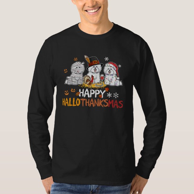 Bichon frise happy hallothanksmas t shirt (Framsida)