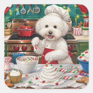 Bichon Frise Helgdag Baking: God jul Fyrkantigt Klistermärke