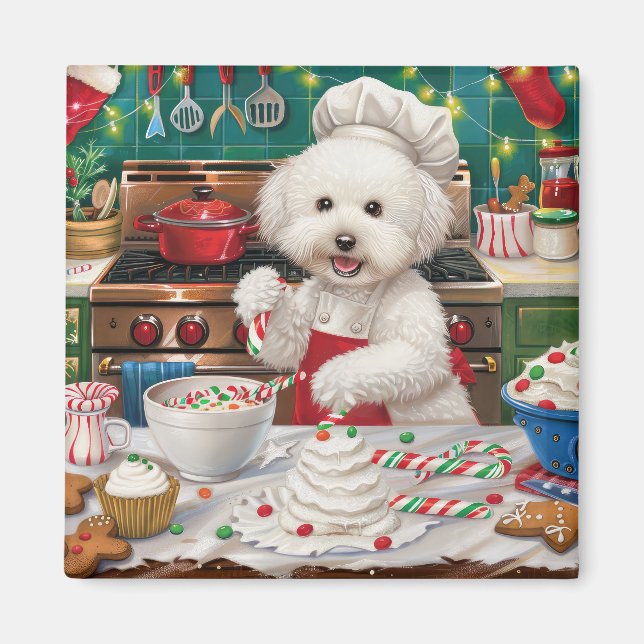 Bichon Frise Helgdag Baking: God jul Magnet (Framsidan)