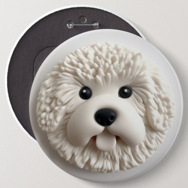 Bichon Frise Hund 3D Inspirerad Knapp (Framsida & baksida)