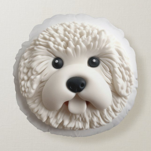 Bichon Frise Hund 3D Inspirerad Rund Kudde (Framsidan)