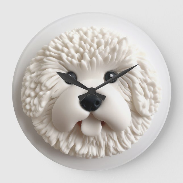 Bichon Frise Hund 3D Inspirerad Stor Klocka (Framsida)