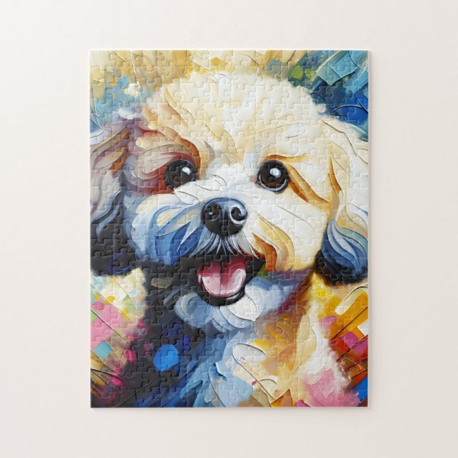 Bichon Frise Hund Acrylic Art Print Hund älskare G Pussel (Vertikal)