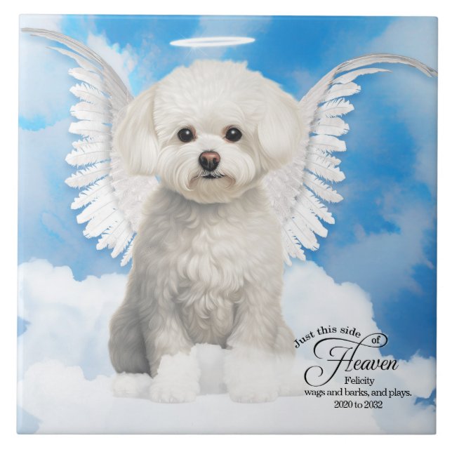 Bichon Frise Hund Angel Anpassningsbar Pet Memoria Kakelplatta (Framsidan)
