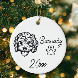 Bichon Frise Hund Anpassat Namn & År Linjekonst Julgransprydnad Keramik