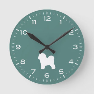 Bichon Frise Hund aveln Silhouette Round Clock Rund Klocka