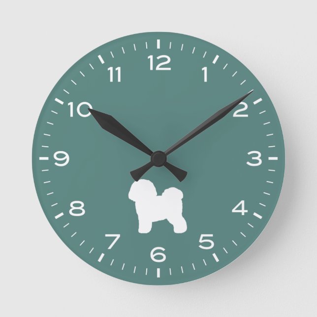 Bichon Frise Hund aveln Silhouette Round Clock Rund Klocka (Framsida)