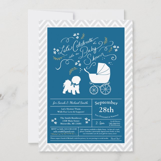 Bichon Frise Hund Baby Shower Boy Blue Inbjudningar (Framsida)