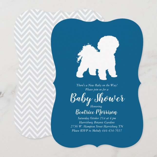 Bichon Frise Hund Baby Shower Boy Blue Inbjudningar (Fram/baksida)