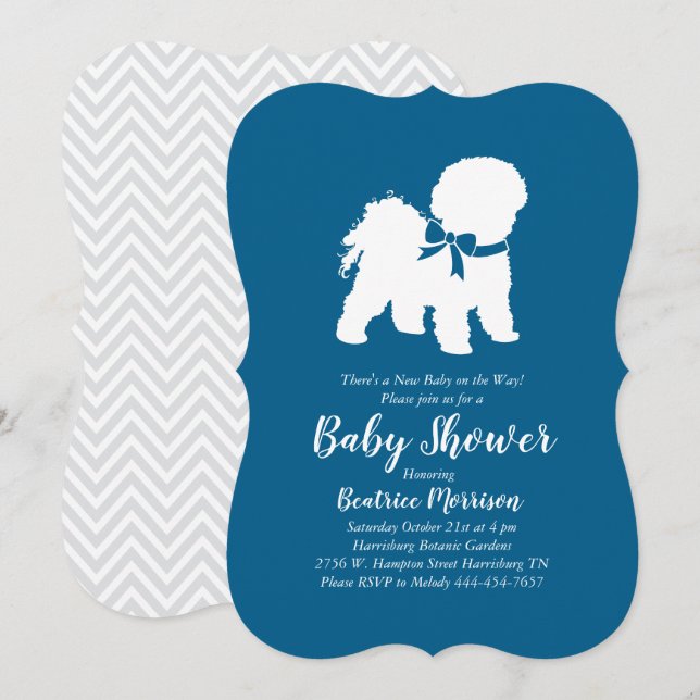 Bichon Frise Hund Baby Shower Boy Blue Inbjudningar (Fram/baksida)