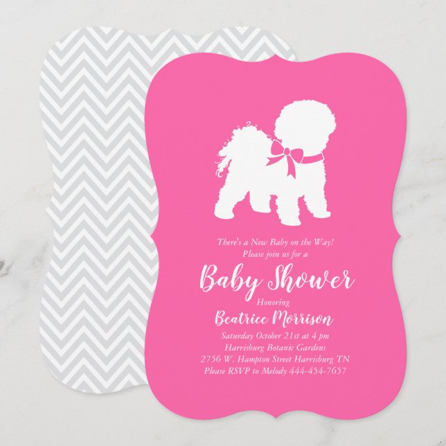 Bichon Frise Hund Baby Shower Girl Rosa Inbjudningar (Fram/baksida)