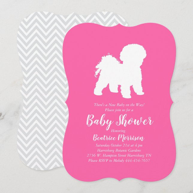 Bichon Frise Hund Baby Shower Girl Rosa Inbjudningar (Fram/baksida)