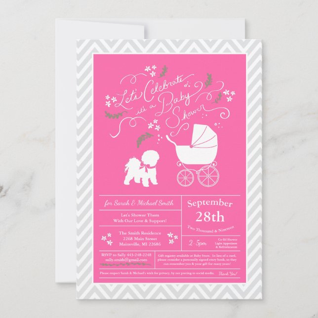 Bichon Frise Hund Baby Shower Girl Rosa Inbjudningar (Framsida)