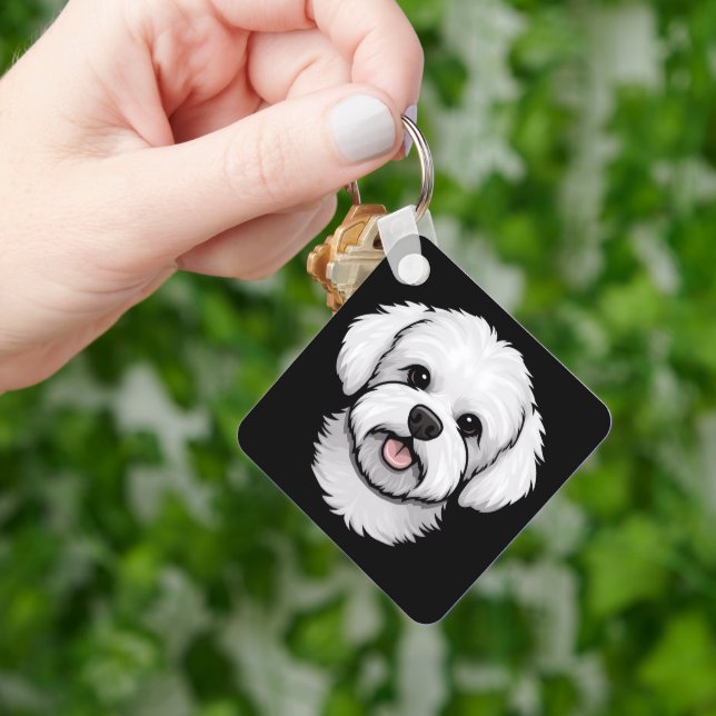 Bichon Frise Hund Cute Funny Puppy Ansikte Nyckelring (Hand)