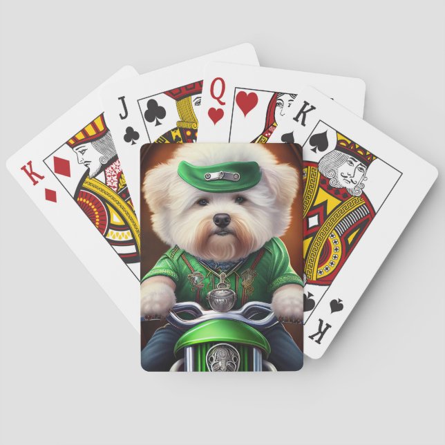 Bichon Frisé Hund Driving Bike St Patrick's Day Casinokort (Baksidan)