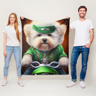 Bichon Frisé Hund Driving Bike St Patrick's Day Fleecefilt