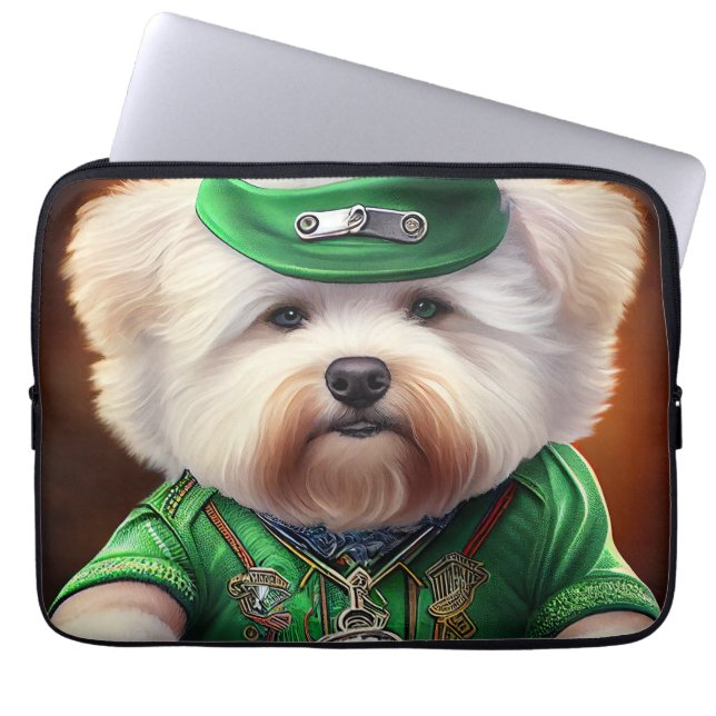 Bichon Frisé Hund Driving Bike St Patrick's Day Laptop Fodral (Framsidan)