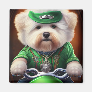 Bichon Frisé Hund Driving Bike St Patrick's Day Magnet
