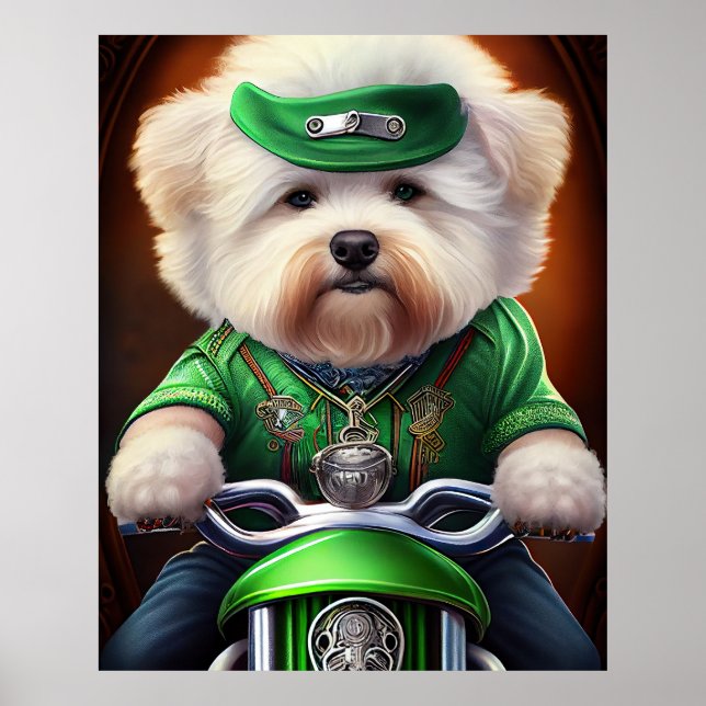 Bichon Frisé Hund Driving Bike St Patrick's Day Poster (Framsidan)