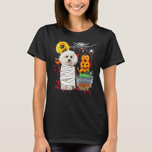 Bichon Frise Hund Halloween Kostym Hund T Shirt (Framsida)