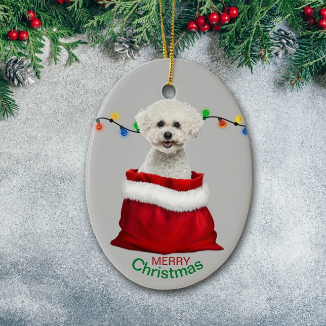 Bichon Frise Hund i Gift Bag-julen Julgransprydnad Keramik (Skapare uppladdad)