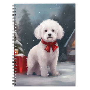 Bichon Frise Hund i julen i Snö Anteckningsbok