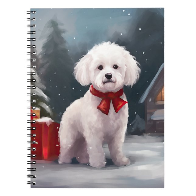 Bichon Frise Hund i julen i Snö Anteckningsbok (Framsidan)