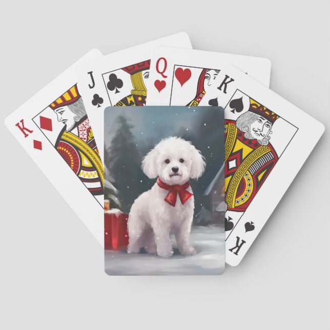 Bichon Frise Hund i julen i Snö Casinokort (Baksidan)